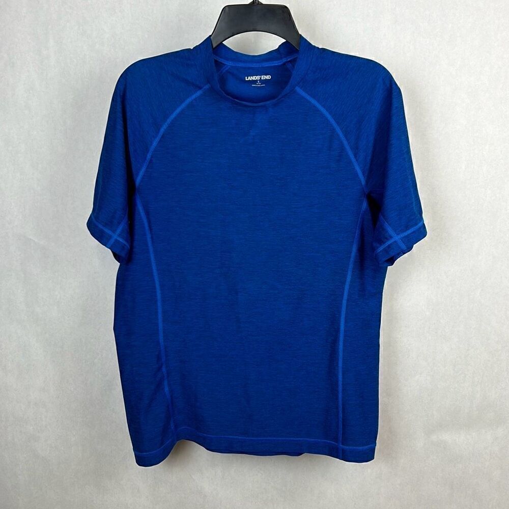 Lands' End Mens Swim Shirt Rash Guard Sz S 34-36 Blue Short Sleeve